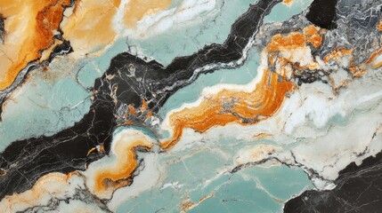 Naklejka premium A Beautiful Abstract Textured Surface Featuring Swirls of Orange, Black, White, and Teal in a Stunning Natural Stone Pattern Perfect for Backgrounds and Design Projects