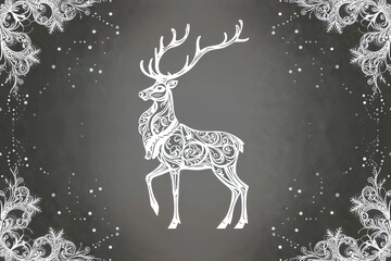Elegant Reindeer Design on Gray Background with Detailed Filigree Patterns and Dreamy Dots for Modern Home Decor