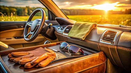 Candid Capture of a Car's Glove Box Filled with Essentials and Daily Items for a Realistic Automotive Experience