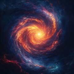 A vibrant spiral galaxy with swirling orange and blue hues, centered around a bright core, showcasing the beauty of cosmic formations.