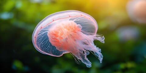 A single moon jellyfish, its bell pulsating rhythmically