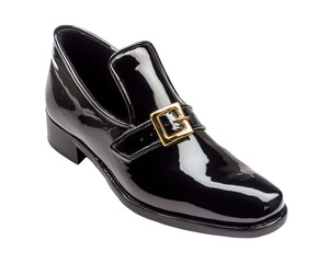 Shiny black leprechaun shoe with golden buckle