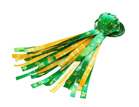 Bundle of green and gold party streamers with shamrock design