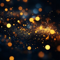 Obraz premium Golden particles swirling and creating a magical bokeh effect on a dark background, perfect for luxury, festive, or celebratory designs
