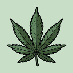 Cannabis Leaf Illustration on Green Background