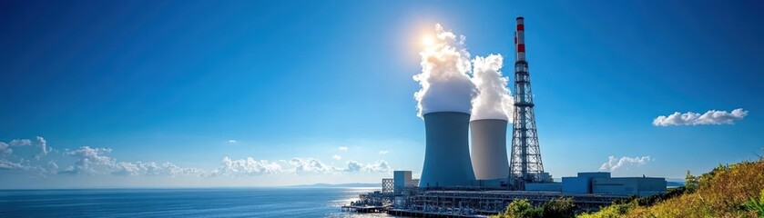 Energy Stock concept. energy stock concept. Nuclear policy discussion, power plant background, energy stock nuclear policy, policy and nuclear