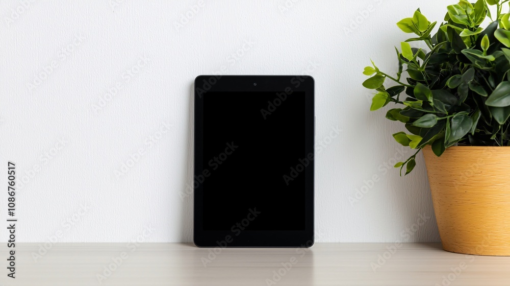 Poster realistic product mockup of a tablet prototype on a desk with a clean background and ample space for