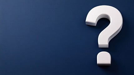 A minimalist design of a white question mark on a dark blue background invites contemplation and curiosity in a sophisticated manner