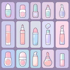 A collection of colorful beauty products in various shapes and sizes