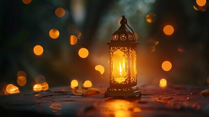 The beginning on islamic muslim festival with an the eid a flame light bulb