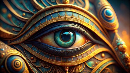 Captivating Egyptian Eye with Intricate Details Against a Vivid Background, Showcasing Ancient Symbolism and Mystique, Perfect for Art and Culture Enthusiasts