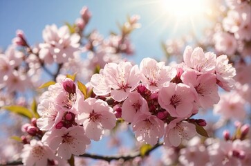 Obraz premium Flowering branches of fruit trees in spring , pink flowers in spring .