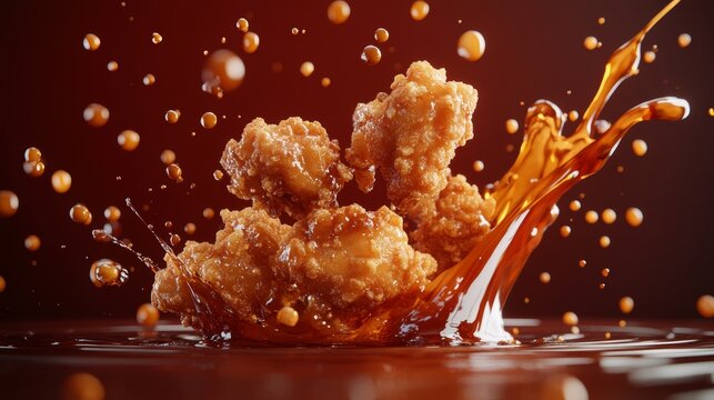 Crispy Fried Chicken Wings Splashing in Sauce   3D Render