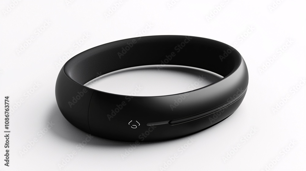 Wall mural portfolio mockup of a wearable health tracker prototype, displayed with a minimalist background for 