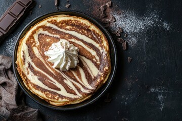 Delicious Chocolate Swirl Pancake with Whipped Cream