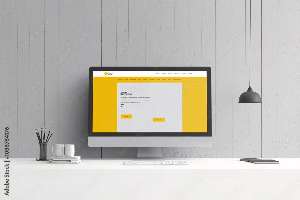 Poster graphic mockup of a responsive website prototype displayed on a desktop in a professional environmen