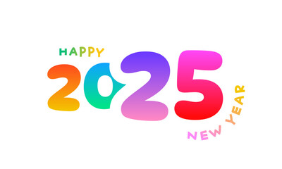 2025 colorful numbers, New Year fun logo isolated