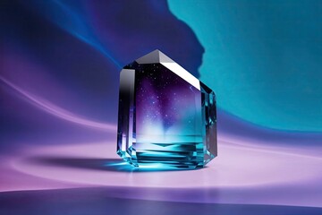 Stunning Three-Dimensional Tourmaline with Celestial Gradient in Violet Indigo and Turquoise on Abstract Background