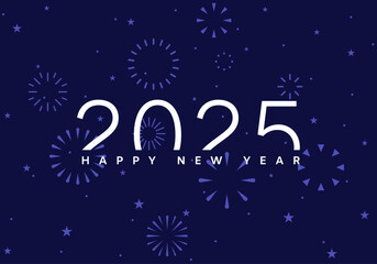 2025 greeting card, New Year number, blue fireworks background