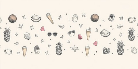 Seamless Pattern with Summer Icons Vector Illustration Beach Fun Holiday