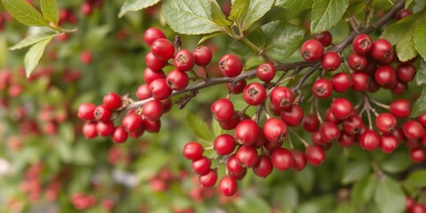 Obraz premium Close-up of a linden tilia cordata branch with vibrant red berries in a natural setting, berries, red, leaves