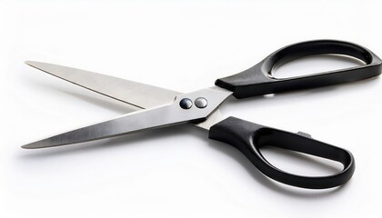 Fototapeta premium Close-up of sharp scissors with a sleek black handle design. on a white background