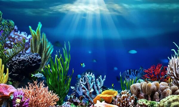 Coral Underwater world marine reef aquarium tropical green plants