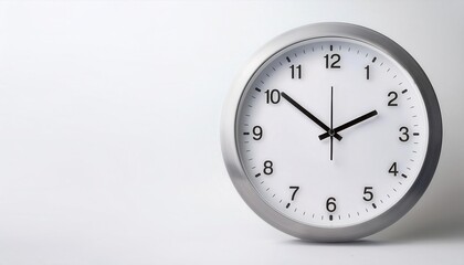 Minimalist wall clock with a silver frame and white background.