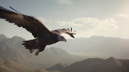 Obraz premium Majestic Eagle Soaring Above Mountainous Landscape