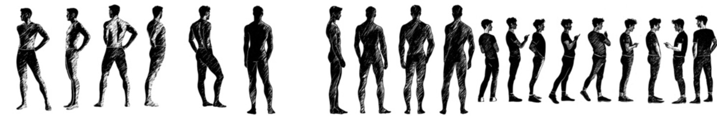 Set of modern silhouettes of men, isolated background