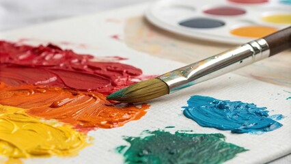 Fototapeta premium Close-up of oil paint colors blending on a canvas, vibrant, colors, artistic