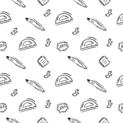Hand drawn Artist tools seamless pattern. Art supplies pattern background