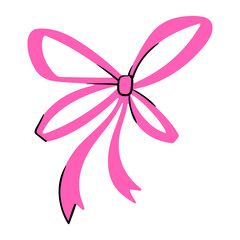 One pink bow in flat style. Vector bow hand drawn isolated on white background. Doodle sketch illustration for cards