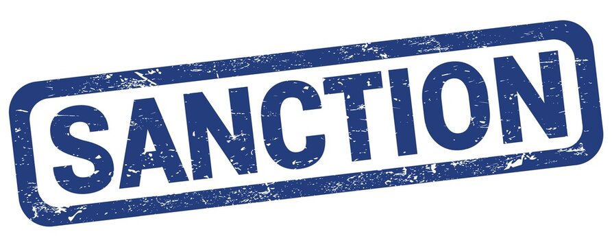 SANCTION text written on blue rectangle stamp.