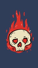 A flaming skull with red eyes is shown.