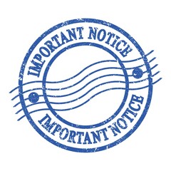 IMPORTANT NOTICE, text written on blue postal stamp.