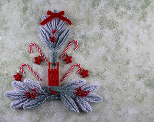 Festive christmas decorations on snowy background