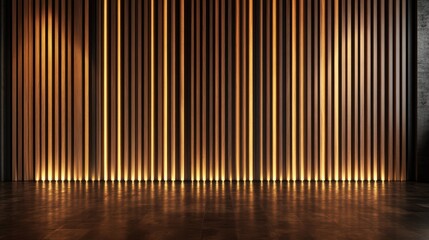 Obraz premium An intriguing modern interior featuring tall illuminated slats that offer depth and reflection, creating a visually engaging yet warm and welcoming environment.