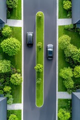 Fototapeta premium Aerial View of Cars on Modern Suburban Street