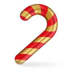 Red and gold candy cane illustration. Festive striped design combining vibrant red with metallic gold, perfect for Christmas themes, decorations, and celebrations.