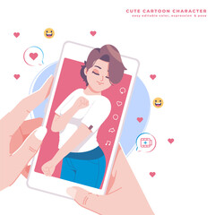 social media scrolling concept cartoon illustration