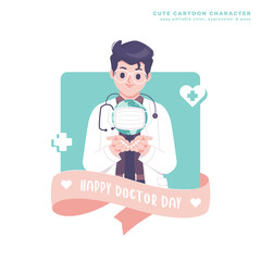 happy doctor day cute cartoon illustration