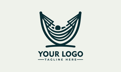 Hammock between palm trees at sunset vector logo. Relaxation, vacation, tropical destinations, travel, serenity, paradise, holidays, leisure, tranquility, peaceful getaway