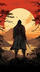 Samurai sunset adult architecture.