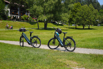 Fototapeta premium Hiking and cycling in the Valley of the Senses Landscape near Bad Feuerbach in Allgäu - Germany