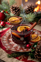 Mulled wine in a bowl with spices