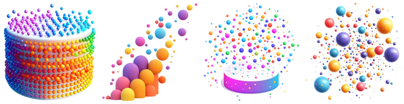 A 3D scatter plot icon displayed on a transparent background, showing colorful dots representing data points, ideal for statistical analysis.