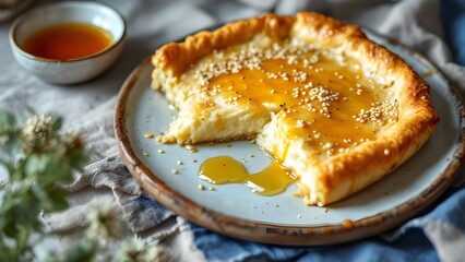 Cretan Cheese Pie (Sfakianopita) with Honey and Sesame (Greek Cuisine)