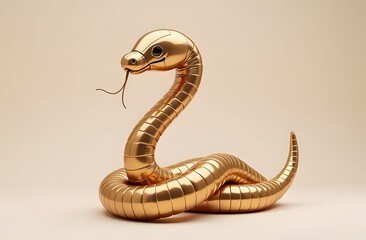 Fototapeta premium The golden snake sculpture features a glossy finish with intricate design elements, coiled in a striking pose. This unique artwork highlights creativity and craftsmanship in an elegant display