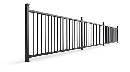 Industrial Black Metal Fence on White Background